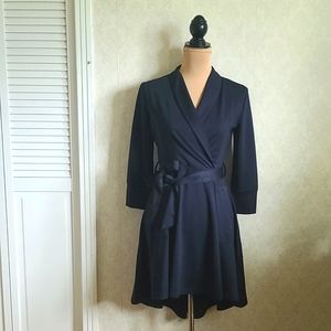 Feiinvan Navy Blue Hi-Low Wrap Dress, Size 6 / M
